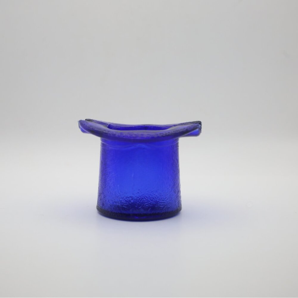 Vintage Lowell Hand Cream Blue Cobalt Glass Top Hat Ashtray 2.25” Tall